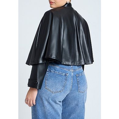 ELOQUII Women's Plus Size Faux Leather Cape Jacket