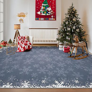 Christmas Rug, Non-Slip Rug with Snowflake Design, Boho Holiday Floor Mat for Living Room, Bedroom