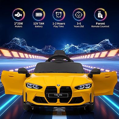 12V Licensed BMW M4 Kids Ride On Car, Electric Vehicle w/Remote, 3 Speeds, Bluetooth, MP3, Lights