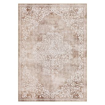 Vintage Area Rug with Ornate Soft Faux Wool Non-Slip Rug for Living Room, Bedroom
