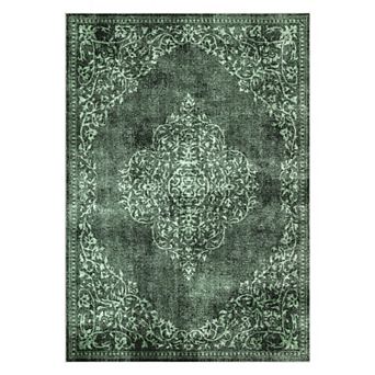 Vintage Area Rug with Ornate Soft Faux Wool Non-Slip Rug for Living Room, Bedroom