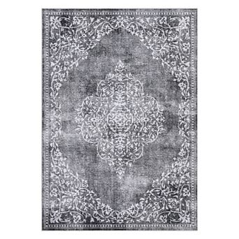 Vintage Area Rug with Ornate Soft Faux Wool Non-Slip Rug for Living Room, Bedroom