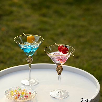 2 Piece Premium Clear Stem Crystal Martini Glasses with Diamond-like Rhinestones