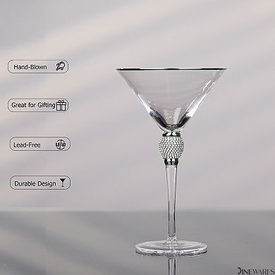 2 Piece Premium Clear Stem Crystal Martini Glasses with Diamond-like Rhinestones