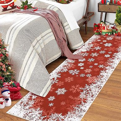 Modern Christmas Snow Washable Area Rug Bathroom Indoor Soft Easy to Clean Mat Throw Rug