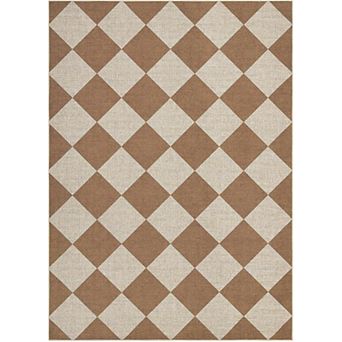 Modern Checkered Jute Area Rug, Machine Washable with Non-Slip Backing for Indoor Outdoor