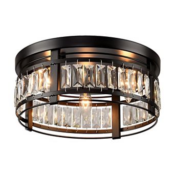 Parrot Unlce 13.3" Modern Black 3-Light Crystal Flush Mount Chandelier for Hallway