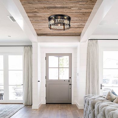 Parrot Unlce 13.3" Modern Black 3-Light Crystal Flush Mount Chandelier for Hallway