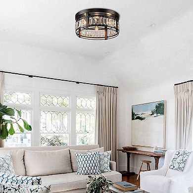 Parrot Unlce 13.3" Modern Black 3-Light Crystal Flush Mount Chandelier for Hallway