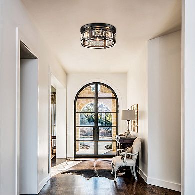 Parrot Unlce 13.3" Modern Black 3-Light Crystal Flush Mount Chandelier for Hallway