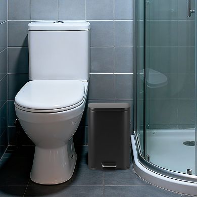 Fancihabor 5.3 Gallon black stainless steel step-on trash can, soft-close lid & removable bucket