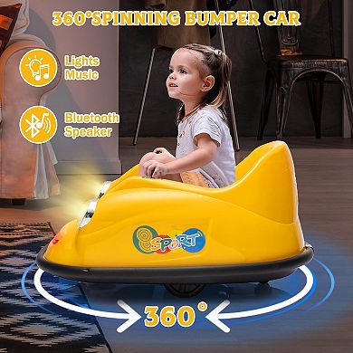 12V Kids Bumper Car w/Remote, 2-Speed Electric Ride-On Toy, 360° Spin, Music, LED Lights