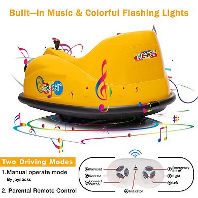 12V Kids Bumper Car w/Remote, 2-Speed Electric Ride-On Toy, 360° Spin, Music, LED Lights