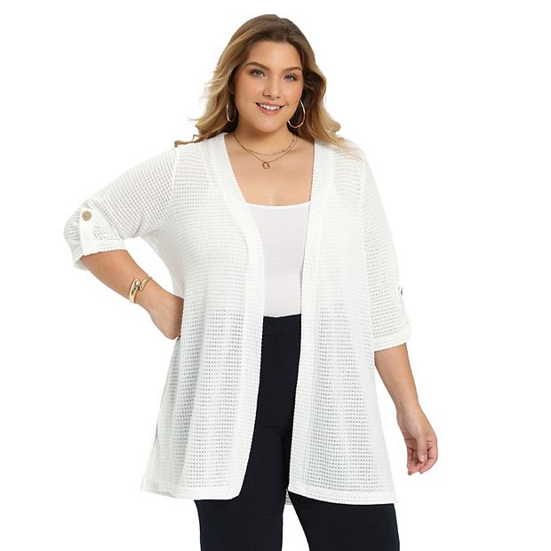 Plus Size Women's Hollow Out Crochet 3/4 Sleeve Side Slits Long