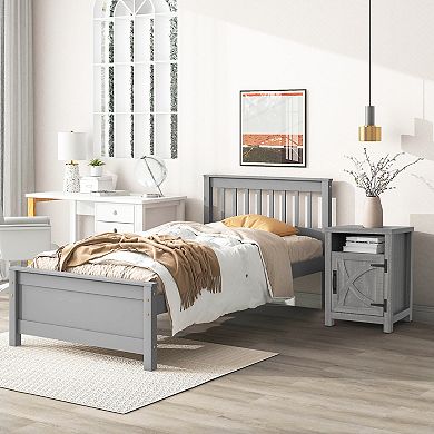 Farmhouse Barn Door Nightstand Bedside Table Set of 2 with Adjustable Shelves