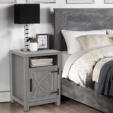 Farmhouse Barn Door Nightstand Bedside Table Set of 2 with Adjustable Shelves