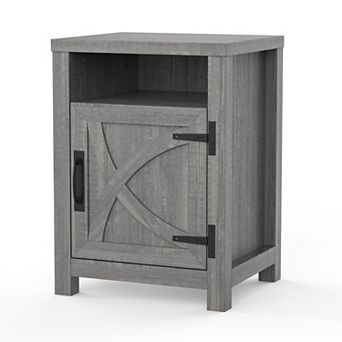 Farmhouse Barn Door Nightstand Bedside Table with Adjustable Shelves