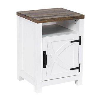 Farmhouse Barn Door Nightstand Bedside Table with Adjustable Shelves
