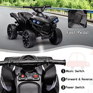 6V Kids ATV Quad Ride On Toy, Electric 4-Wheeler w/1.8MPH Speed, Music, LED Headlight, Foot Pedal