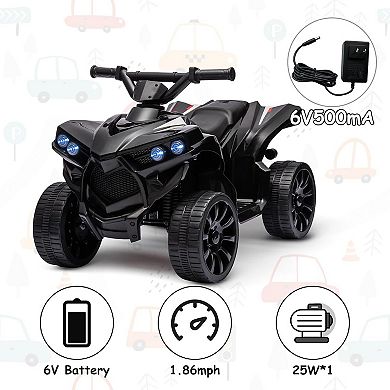 6V Kids ATV Quad Ride On Toy, Electric 4-Wheeler w/1.8MPH Speed, Music, LED Headlight, Foot Pedal