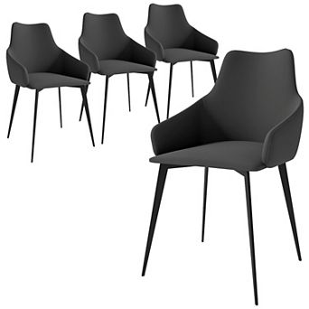Sonnet Dining Chair with Armrests and Black Powder-Coated Iron Legs Set of 4