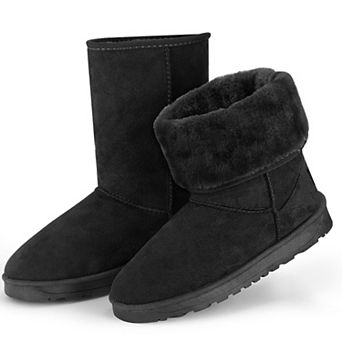 Women’s Waterproof Snow Boots Faux Suede Mid-Calf Winter Shoes with Warm Fur Lining
