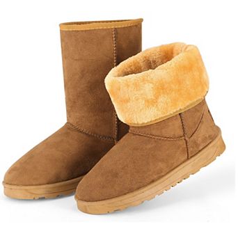 Women’s Waterproof Snow Boots Faux Suede Mid-Calf Winter Shoes with Warm Fur Lining