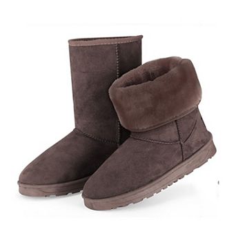 Women’s Waterproof Snow Boots Faux Suede Mid-Calf Winter Shoes with Warm Fur Lining