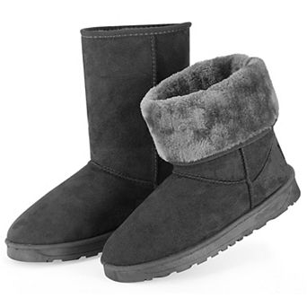 Women’s Waterproof Snow Boots Faux Suede Mid-Calf Winter Shoes with Warm Fur Lining