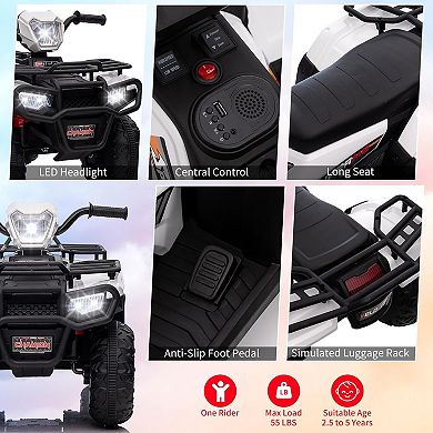 12V Kids Ride-On ATV for Toddlers, Electric 4-Wheel Vehicle with LED Lights, Music, 2.2mph