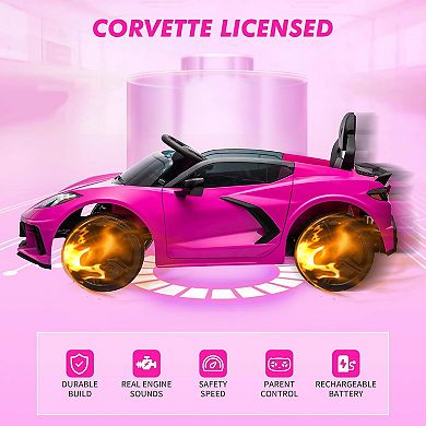 12V Kids Ride On Car, Licensed Corvette Battery Powered Electric Sports Car with Remote, LED, Music
