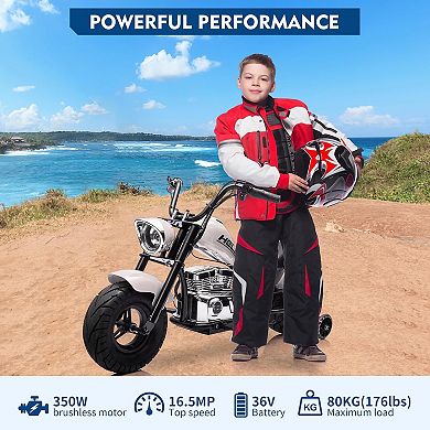 36V 350W Kids Electric Dirt Bike, w/Removable Training Wheels, 16.5MPH Max, Suspension, LED Lights