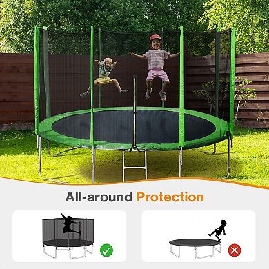 Aoodor Trampoline Replacement Net for 10/12/14/15 FT Round Frame with Zipper, Hooks, Pole Cover