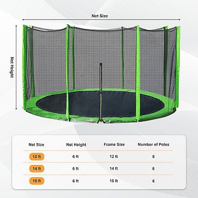 Aoodor Trampoline Replacement Net for 10/12/14/15 FT Round Frame with Zipper, Hooks, Pole Cover