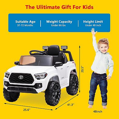 12V Licensed Toyota Tacoma Kids Ride-On Truck, Electric Car w/Remote, 2 Speeds, Suspension