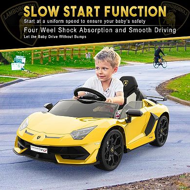 12V Licensed Lamborghini Kids Ride-On Car w/ Remote, Hydraulic Doors, LED Lights & Sound