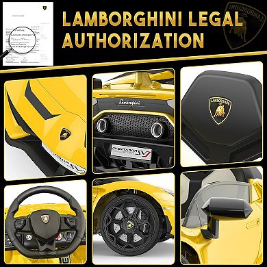 12V Licensed Lamborghini Kids Ride-On Car w/ Remote, Hydraulic Doors, LED Lights & Sound