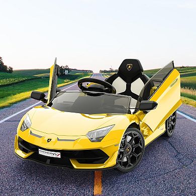 12V Licensed Lamborghini Kids Ride-On Car w/ Remote, Hydraulic Doors, LED Lights & Sound