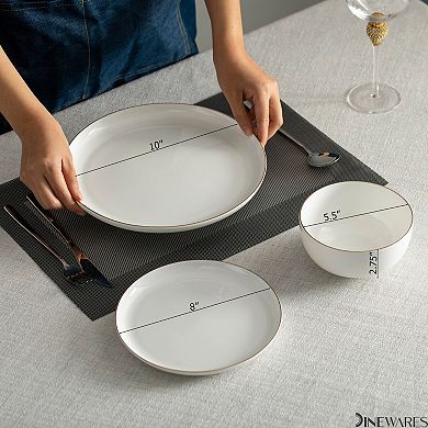 Perlaceo Luxurious Collection of 12-Piece White with Gold Rim Bone China Dinnerware Set