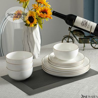 Perlaceo Luxurious Collection of 12-Piece White with Gold Rim Bone China Dinnerware Set