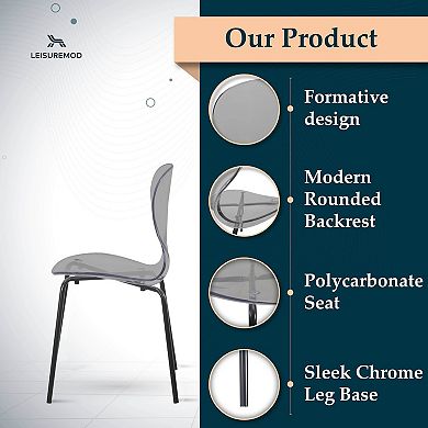 Modern Oyster Transparent Dining Chair Stainless Steel White Base