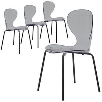 Modern Oyster Transparent Dining Chair Stainless Steel White Base