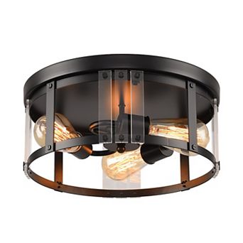 Parrot Unlce 13.3" Industrial Matte Black 3-Light Flush Mount Fixture Ceiling Light