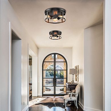 Parrot Unlce 13.3" Industrial Matte Black 3-Light Flush Mount Fixture Ceiling Light