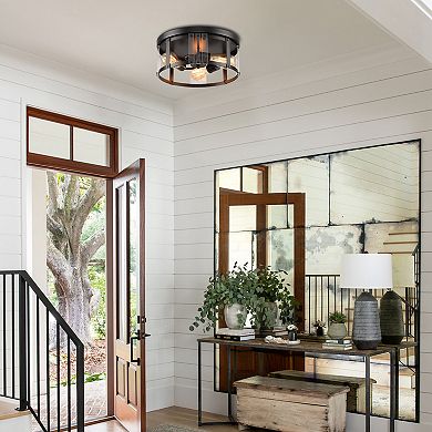 Parrot Unlce 13.3" Industrial Matte Black 3-Light Flush Mount Fixture Ceiling Light