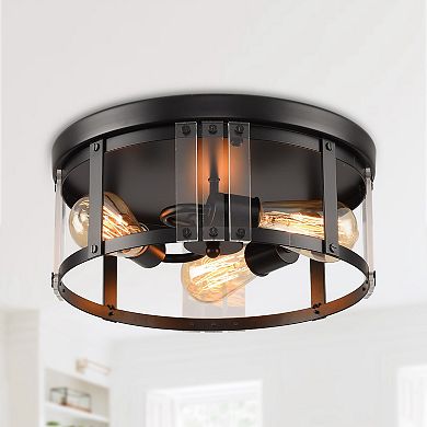 Parrot Unlce 13.3" Industrial Matte Black 3-Light Flush Mount Fixture Ceiling Light