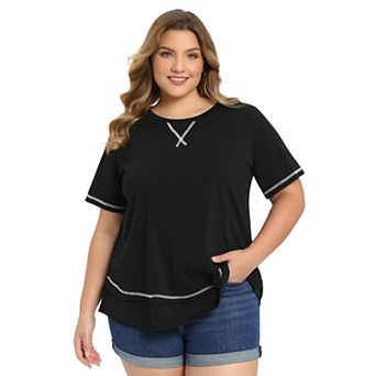 Plus Size Summer T-Shirts for Women Crew Neck Short Sleeve Loose Knit Casual Blouse Tops