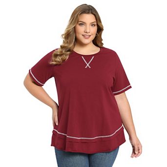 Plus Size Summer T-Shirts for Women Crew Neck Short Sleeve Loose Knit Casual Blouse Tops