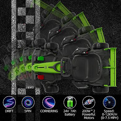 24V Kids Electric Go Kart, 7.5MPH Variable Drift Racing Car w/ 2×200W Motors, Adjustable Legroom