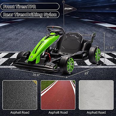 24V Kids Electric Go Kart, 7.5MPH Variable Drift Racing Car w/ 2×200W Motors, Adjustable Legroom